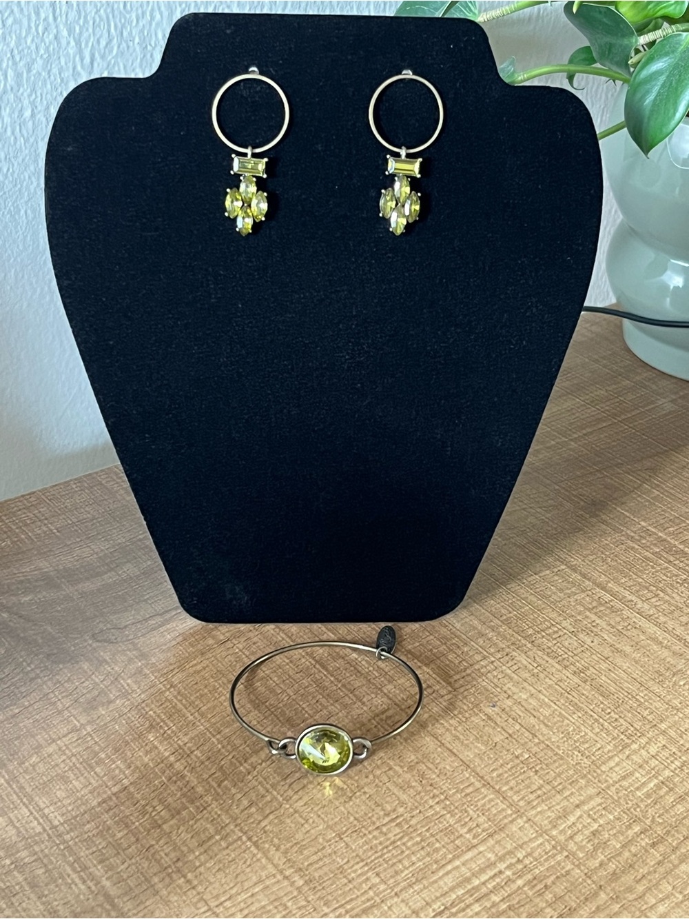 Olive Crystal Hoop Earrings and Bracelet Set - Women Jewelry